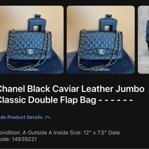 Chanel Black Caviar Leather Jumbo Classic Double Flap Bag